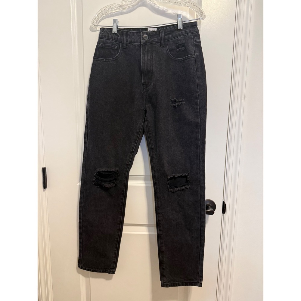 Princess Polly Jeans Women 4 Black Excellent Distressed High Rise Mom Streetwear